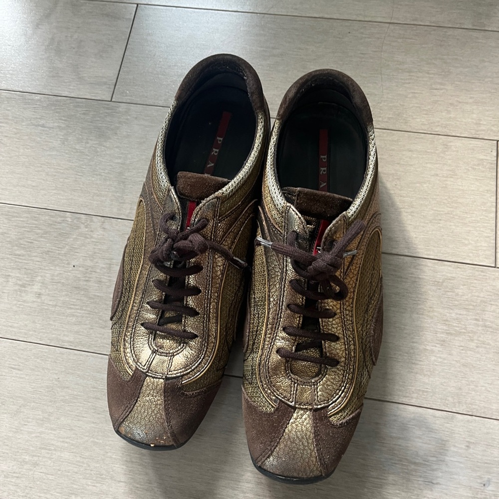 Prada Brown and Gold Women's Sneakers